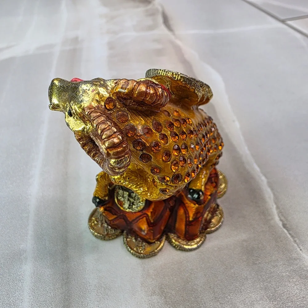 Chinese‎ Zodiac Ram Goat Trinket Box Enamel Crystal Prosperity Figurine 3.25